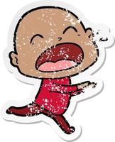 distressed sticker of a cartoon shouting bald man vector