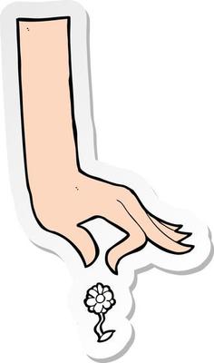 sticker of a cartoon hand picking flower