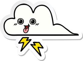 sticker of a cute cartoon storm cloud vector