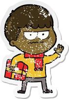 distressed sticker of a cartoon annoyed man vector