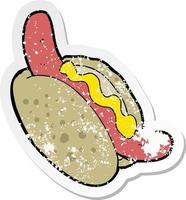 retro distressed sticker of a cartoon hotdog vector