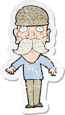 retro distressed sticker of a cartoon man wearing winter hat