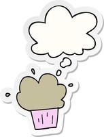 cartoon cupcake and thought bubble as a printed sticker vector