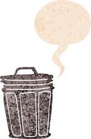 cartoon trash can and speech bubble in retro textured style vector