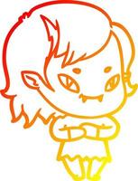 dibujo de línea de gradiente cálido chica vampiro amigable de dibujos animados vector