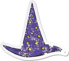 distressed sticker of a cartoon wizard hat vector