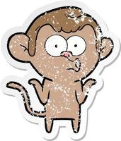 distressed sticker of a cartoon confused monkey vector