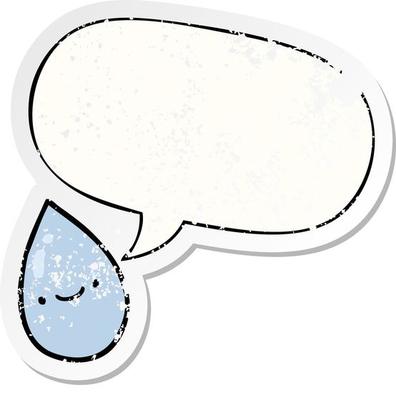 cartoon raindrop and speech bubble distressed sticker