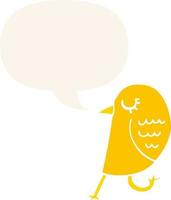 cartoon bird and speech bubble in retro style vector