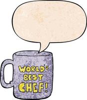 la mejor taza de chef del mundo y la burbuja del habla en estilo de textura retro vector