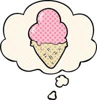 cartoon ice cream and thought bubble in comic book style vector
