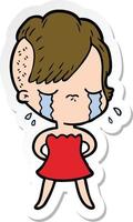 sticker of a cartoon crying girl vector