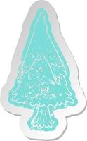 distressed old sticker single snow covered tree vector