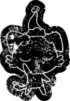 lindo icono angustiado de dibujos animados de un perro con sombrero de santa vector