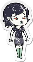 distressed sticker of a cute cartoon vampire girl vector