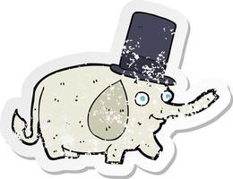 pegatina retro angustiada de un elefante de dibujos animados con sombrero de copa vector