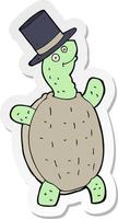 pegatina de una tortuga de dibujos animados con sombrero de copa vector