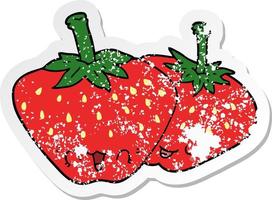 distressed sticker of a cartoon strawberries vector