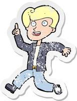 retro distressed sticker of a cartoon man with great idea vector