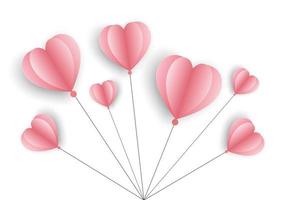 Vector Balloon Pink Paper Hearts Shape on White Background. Love Concept.