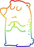 rainbow gradient line drawing cartoon shy bear vector