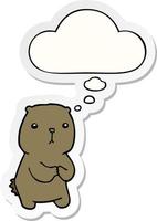 cartoon worried bear and thought bubble as a printed sticker vector