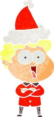 retro cartoon of a happy man wearing santa hat