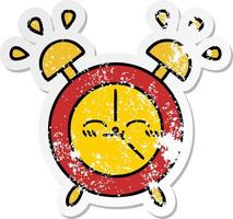 distressed sticker of a cute cartoon alarm clock vector