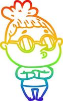 rainbow gradient line drawing cartoon woman wearing sunglasses vector