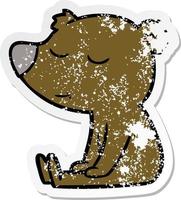 distressed sticker of a happy cartoon bear sitting vector