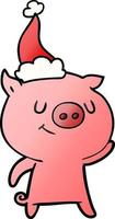 dibujos animados de gradiente feliz de un cerdo con sombrero de santa vector
