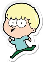 sticker of a cartoon curious boy running vector