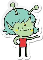 sticker of a cartoon alien girl vector