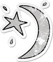 distressed sticker cartoon doodle of the moon and a star vector