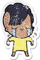 distressed sticker of a cartoon crying girl vector