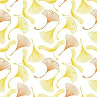 A seamless pattern of ginkgo and maple leaves in a sketchy style. Orange leaves on b background. Leaves in the shape of a duck's foot. Autumn. Mystical leaf skeletons vector