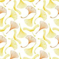 A seamless pattern of ginkgo and maple leaves in a sketchy style. Orange leaves on b background. Leaves in the shape of a duck's foot. Autumn. Mystical leaf skeletons vector