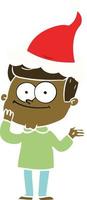 flat color illustration of a happy man wearing santa hat vector