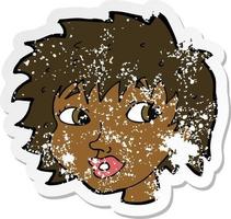 retro distressed sticker of a cartoon surprised woman vector