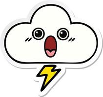 sticker of a cute cartoon storm cloud vector