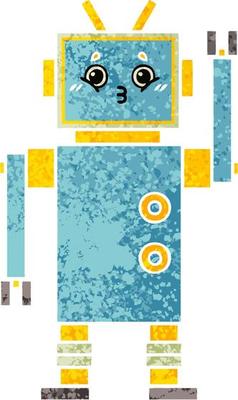 retro illustration style cartoon robot