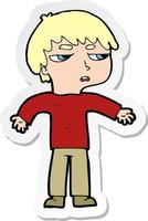 sticker of a cartoon annoyed boy vector