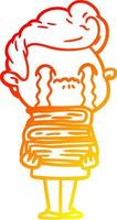 warm gradient line drawing cartoon man crying vector