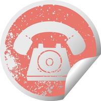 distressed circular peeling sticker symbol old telephone vector