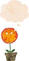 cartoon flower and thought bubble in retro textured style vector