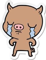 sticker of a cartoon pig crying vector