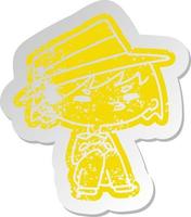 distressed old sticker of a kawaii cute boy vector