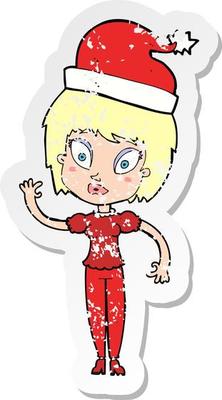 retro distressed sticker of a cartoon woman ready for christmas