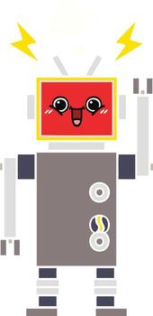 flat color retro cartoon happy robot vector