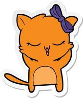 sticker of a cartoon cat with bow on head vector